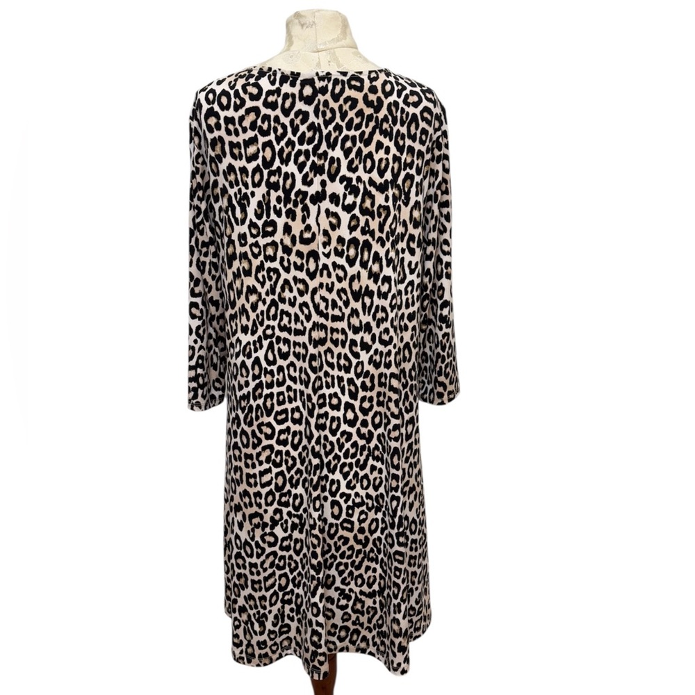 Chico’s Trapeze Leopard Animal Print Stretchy Swing Dress 3/4 Sleeve Size 8 NWT - Picture 6 of 13